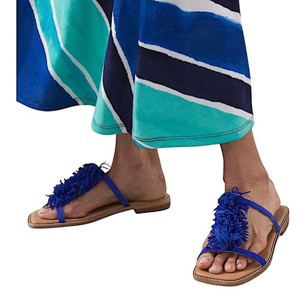 Chico’s Delrai Suede Vibrant Blue Fringe Slide Sandals Size 9